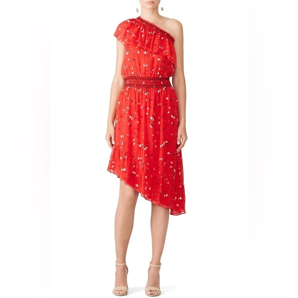 Joie Hafsa Silk Dress Size Matador Red Womens One Shoulder Asymmetrical Size XS
